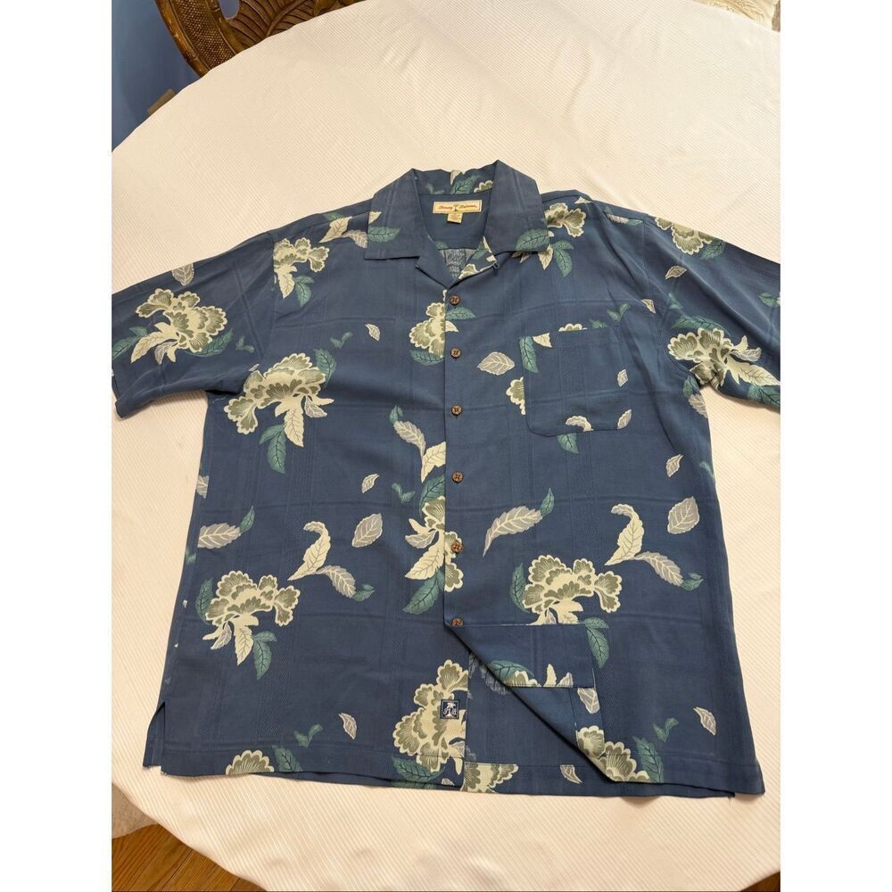 Tommy Bahama Men’s Blue Floral Paisley Silk Short Sleeve Button Up Shirt Size XL